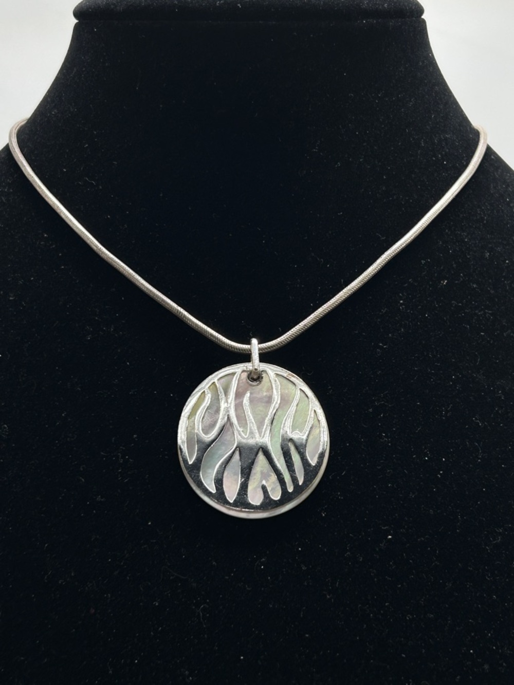 Sterling Silver And Mother Of Pearl Fire Pendant Necklace